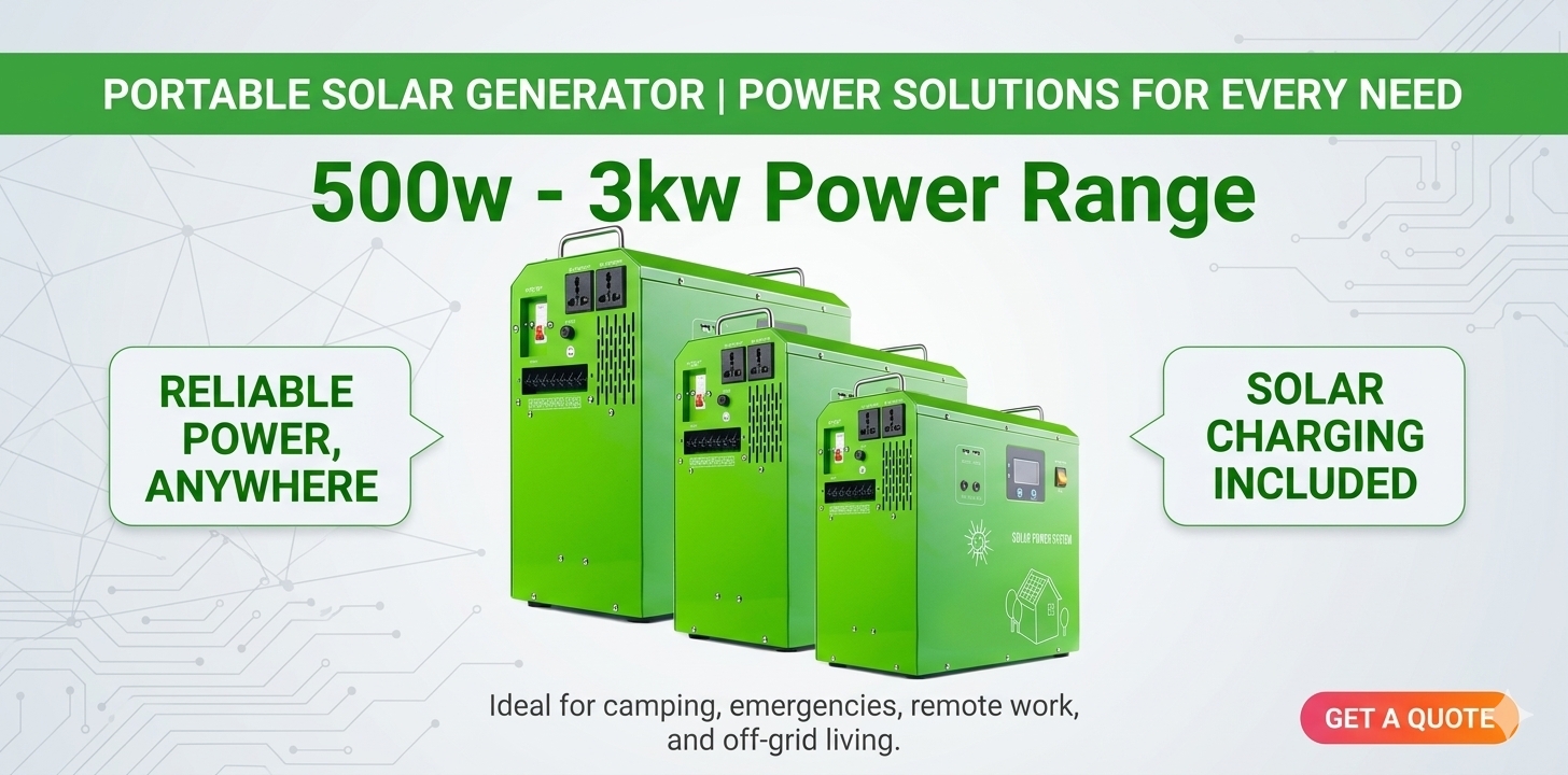 Portable solar generators from 500 watts to 3 kilowatts