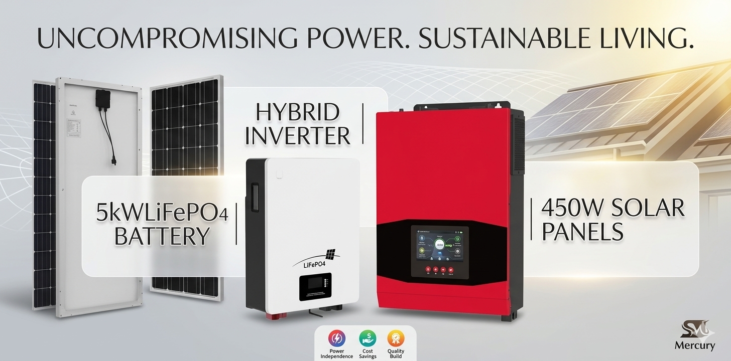 Hybrid inverter, lithium battery and solar panel system